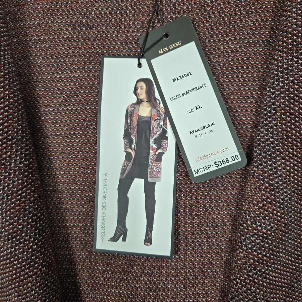 Max Sport Hooded Longline Cardigan XL Black Orange Open Front Pockets $368 SRP - Picture 10 of 16